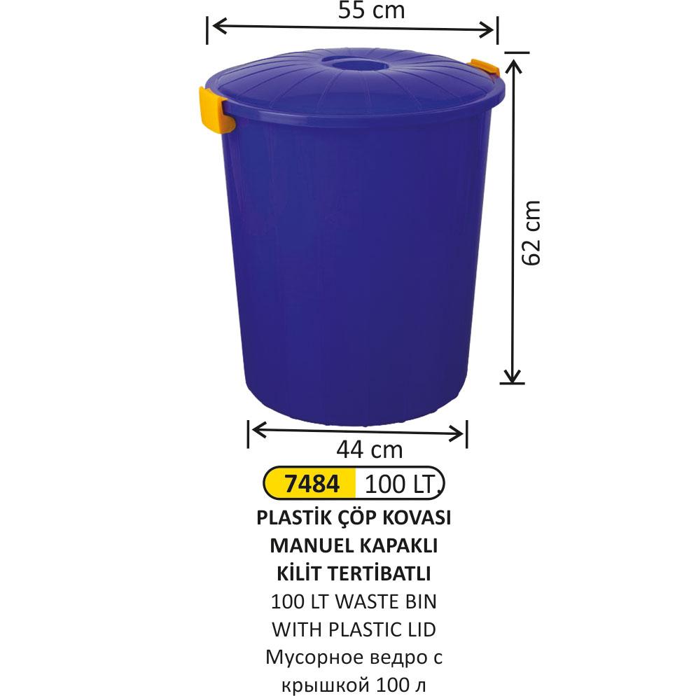 100 Litre Kilitli ve Manual Kapaklı Plastik Çöp Kovası - 7484